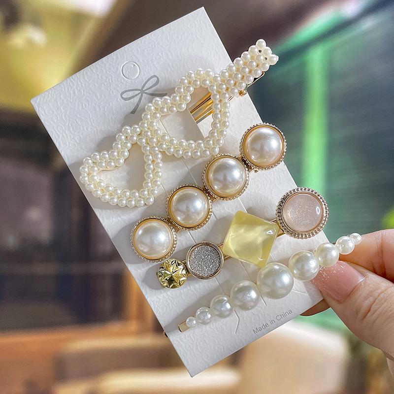 Fashion Acrylic Pearl Hair Clips Set Sweet Flower Hair Barrettes For Women Girls Korean Geometric Hair Accessories Jewelry