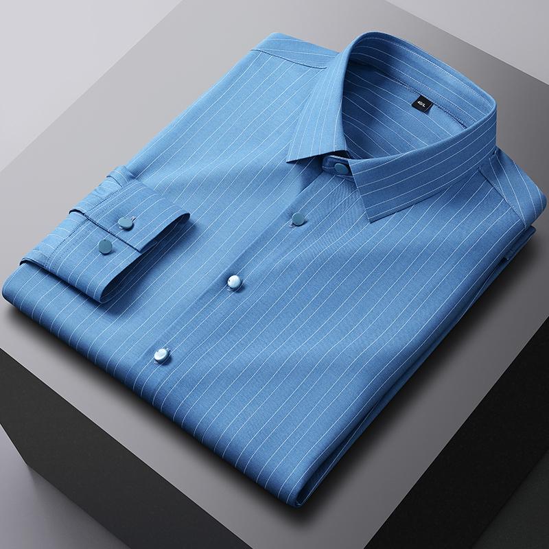 Эластичные клетчатые повседневные рубашки с длинным рукавом из бамбукового волокна для мужчин, приталенная форма, формальная рубашка, мягкая, простая в уходе, модная, корейская офисная одежда