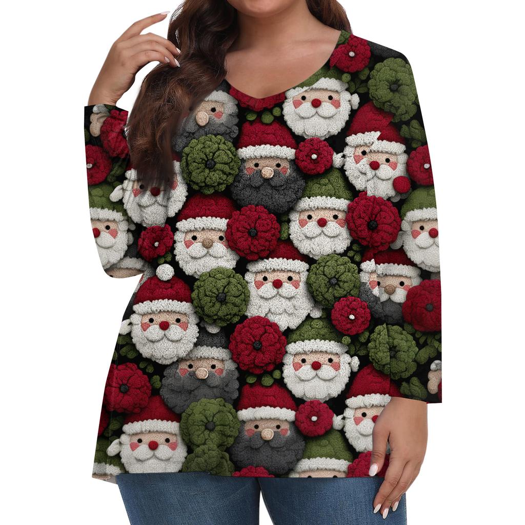 Women's Fashionable Casual Long Sleeved Plus Size Print Top Plus Size Floral Print Top