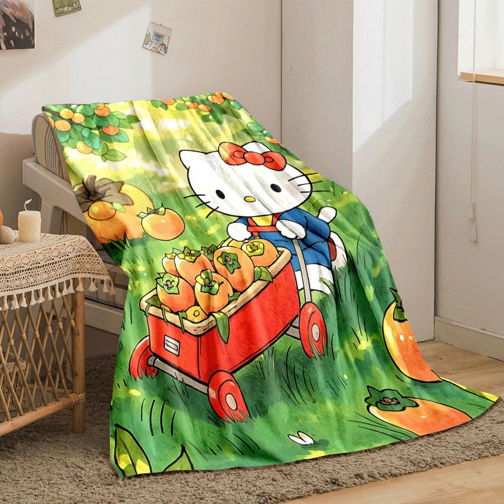 A character pushes a red wagon loaded with orange persimmons in an orchard. for all seasons blanket lunch break throw gift