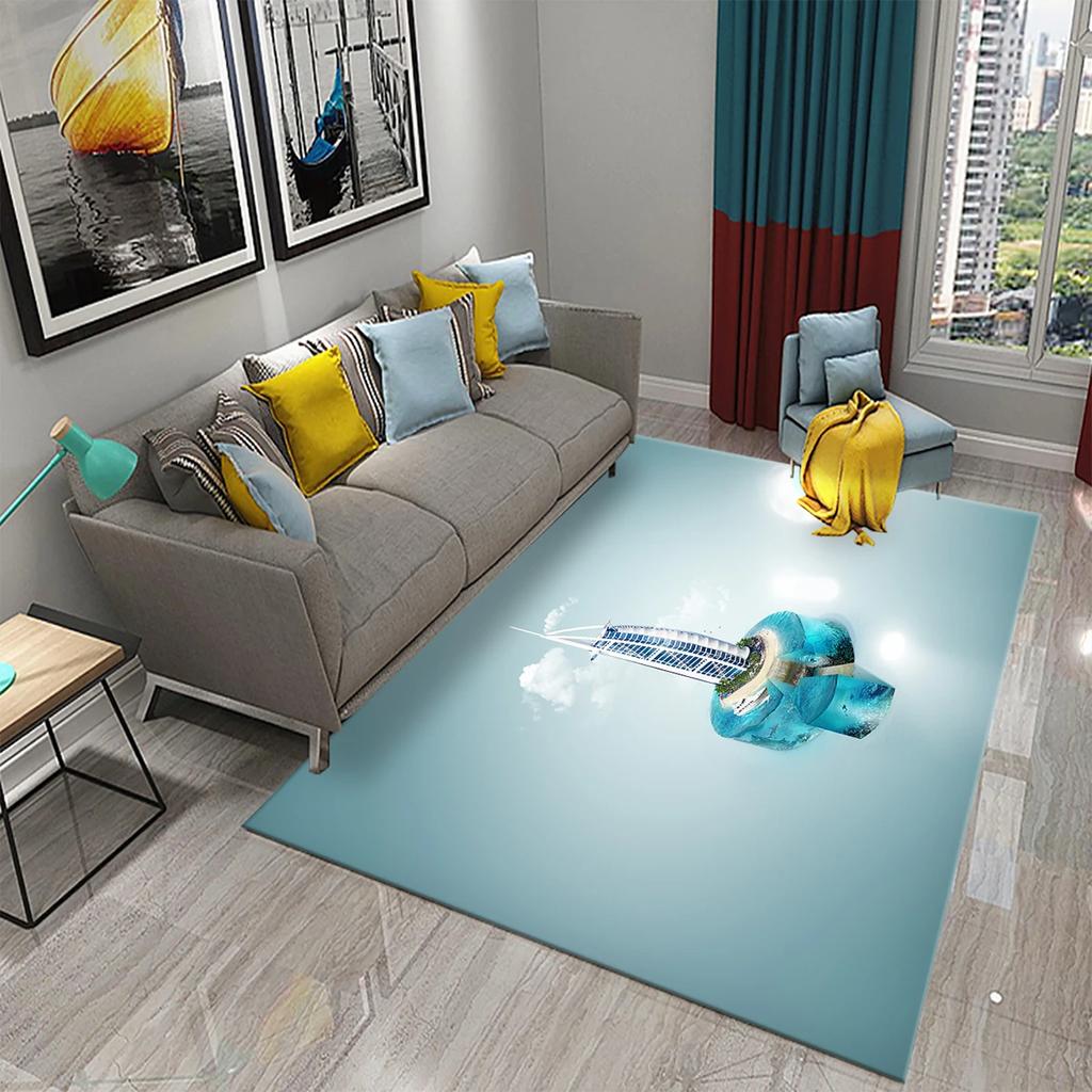 Визуальное искусство Ковер Синий Океан Замок Принт Коврик Креативный Дизайн Прямоугольные Ковры для Зоны Коврики для Йоги Плоский Коврик Декор для Гостиной Придверный Коврик