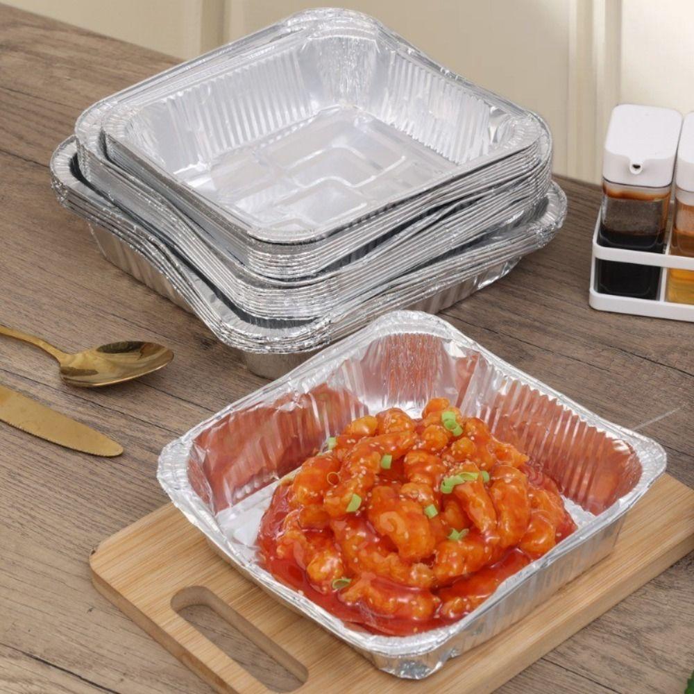 10Pcs Reusable Food Tin Foil Tray Non-stick Air Fryer Tray Portable Aluminum Foil Box