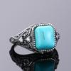 Multicolor Large Rectangular 10 * 12MM Turquoise Ring Female Engagement Wedding Party Jewelry Vintage Fine Jewelry