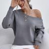 Sexy Hollow Out Off Shoulder Long Sleeve Slash Neck Loose Sweater  Autumn Winter Fashion Women Pullovers Tops Clothes 28470