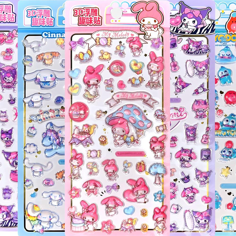 Милые 3D рельефные наклейки серии Sanrio Эстетичные декоративные наклейки Кавайи Синнаморолл Моя Мелоди Куроми Мультяшная наклейка-пузырь Игрушка
