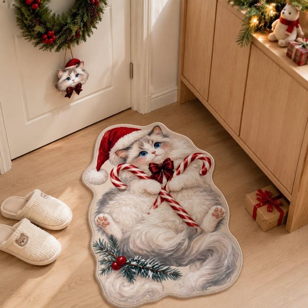 Cat Dog Decor Christmas Doormat Irregular Shape Door Mat Christmas Welcome Mat Holiday Home Decor
