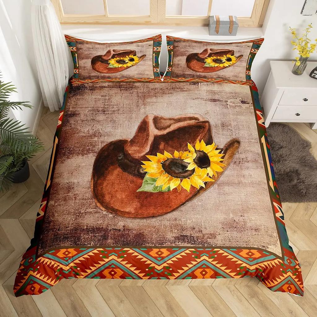 Пододеяльник в стиле вестерн-ковбой, комплект постельного белья Twin King Cowboy Boots Hat Floral Exotic Farmhouse Cowboys Patchwork