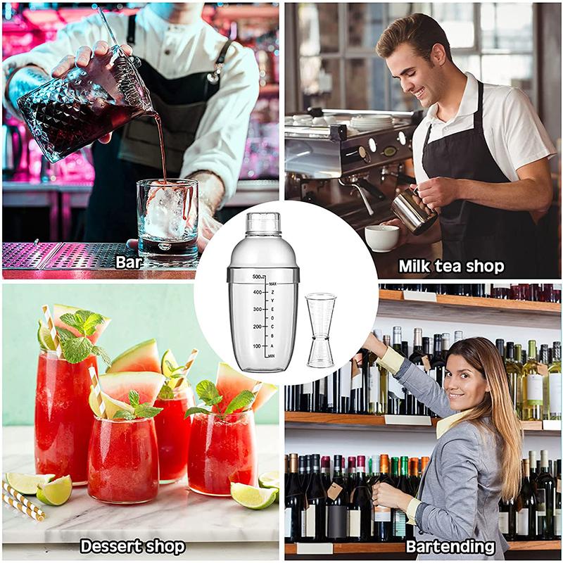 LMETJMA Plastic Cocktail Shaker Set Drink Mixer with Marker Clear Drink Shaker and Measuring Jigger Set Ounce Cup JT25