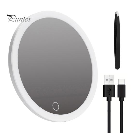 10CM 30X Magnifying Mirror with Tweezers Portable Travel LED Makeup Mirror with 3 Suction Cups Rechargeable Dimmable Magnified Vanity Mirror
