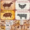 The Butcher's Guide Vintage Metal Signs, Kitchen Poster Cuts of Beef, Pork, Duck, Fish, Shop Wall Decor, Tin Sign, 20x30cm