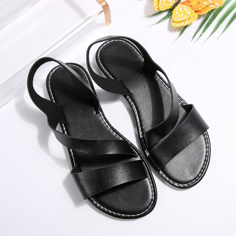 Большие размеры плоские сандалии женские летние новые однотонные круглые стремена для ног повседневная пляжная женская обувь