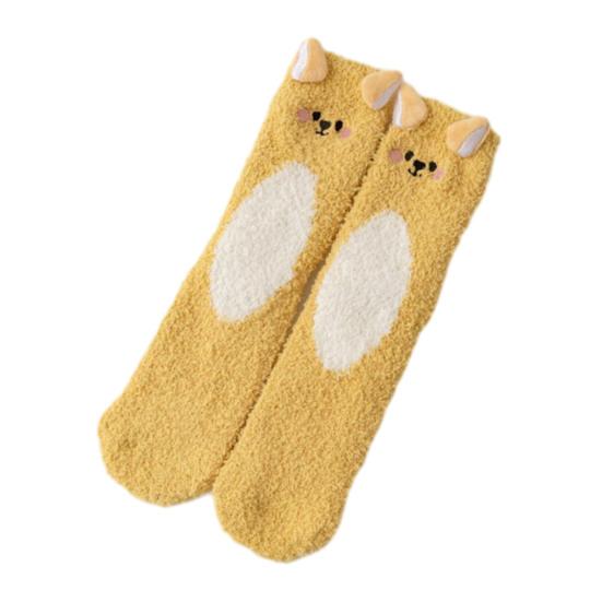 1 пара носков для сна, мультяшный дизайн с животными, утолщенные теплые зимние носки из кораллового флиса, средней длины, нескользящие, для дома, зимние
