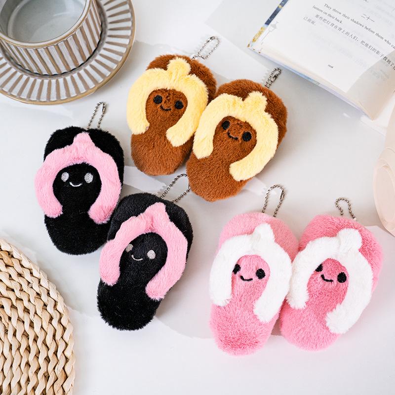 Cute Cartoon Beach Slipper Plush Keychain Doll Bag Pendant Charm Toy For Kids