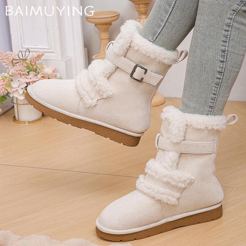 Меховые Балетки Женские Снежные Ботильоны Замшевые Короткий Плюш Дизайнерские Новые Хлопковые Туфли Тренд 2025 Теплые Уютные Повседневные Зимние Боты Женские