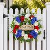 Red White Blue Patriotic Wreath Front Door Decoration 250th US Independence Day Celebration Plastic Holiday Hanging