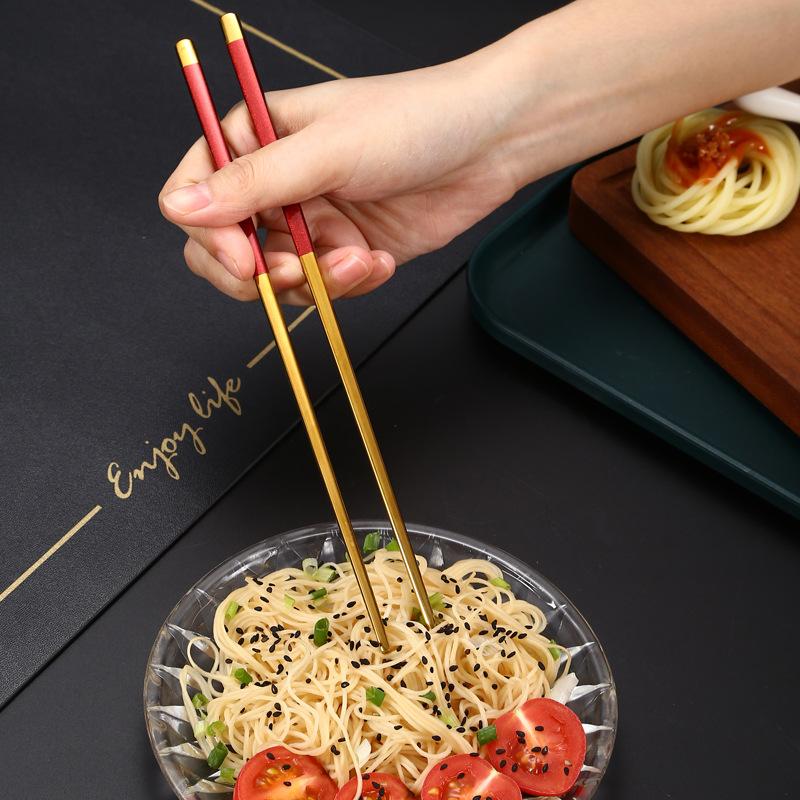 23cm Long Stainless Steel Chinese Chopsticks Reusable Tableware Non-Slip Noodles Sushi Food Chopsticks Sticks Kitchen Tools