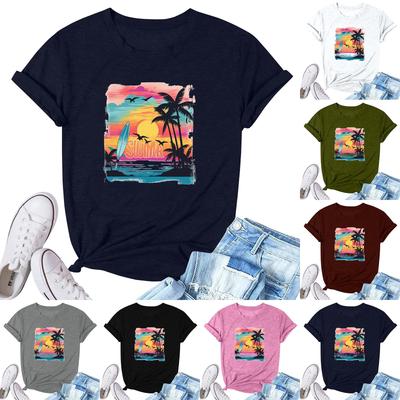 Женская модная повседневная плиссированная футболка с коротким рукавом с принтом