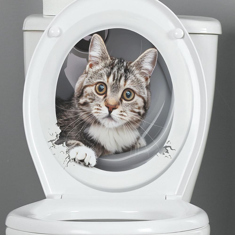 Комбинация мультфильм милый кот туалетный столб ванная комната украшение ванной декоративные настенные наклейки самоклеящиеся