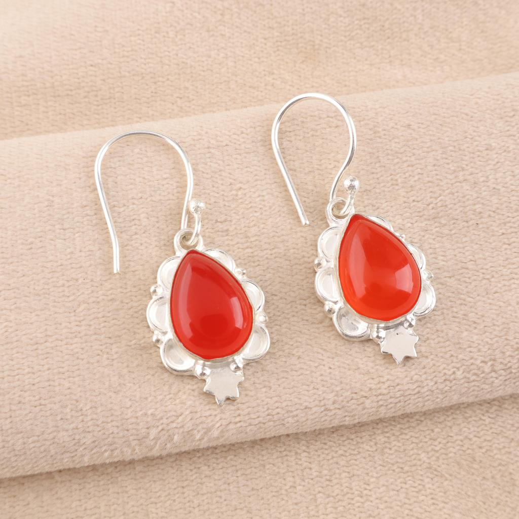 Серьги из сердолика, серьги из стерлингового серебра 925 пробы, ювелирные изделия ручной работы, подарок на день рождения и годовщину для нее