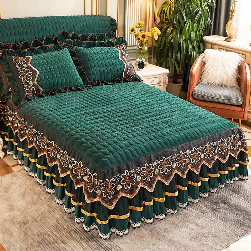 Европейские роскошные покрывала Queen King Size, бархатный комплект постельного белья принцессы с кристаллами и королевой, кружевная юбка для кровати, утолщенное теплое покрывало