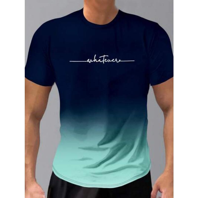 Летний топ с круглым вырезом и 3D-печатью с градиентными буквами, модные повседневные футболки с короткими рукавами для мужчин