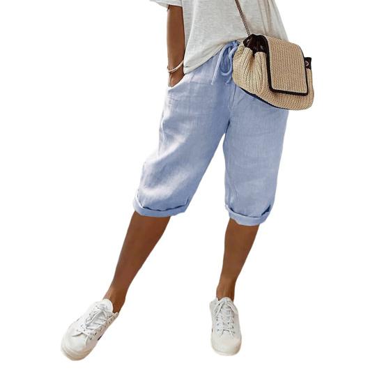 Женские брюки, свободные, с эластичной резинкой на талии, повседневные, однотонные, с карманами, длиной до колена, для повседневной носки, для спорта и пляжа