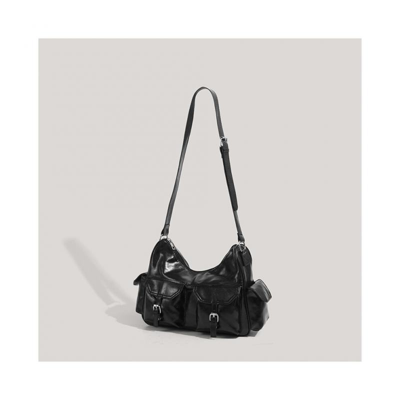 Vintage Motorcycle Bag for Women, Fashion Multi-Pocket Underarm Shoulder Bag, Large Capacity Versatile Commuter Crossbody Bag, Durable PU Leather