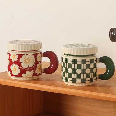 Ретро керамическая кружка с крышкой, чашка для девушки, парная чашка для пары, чашка для воды высокой ценности, офисная чашка для кофе, чашка для завтрака
