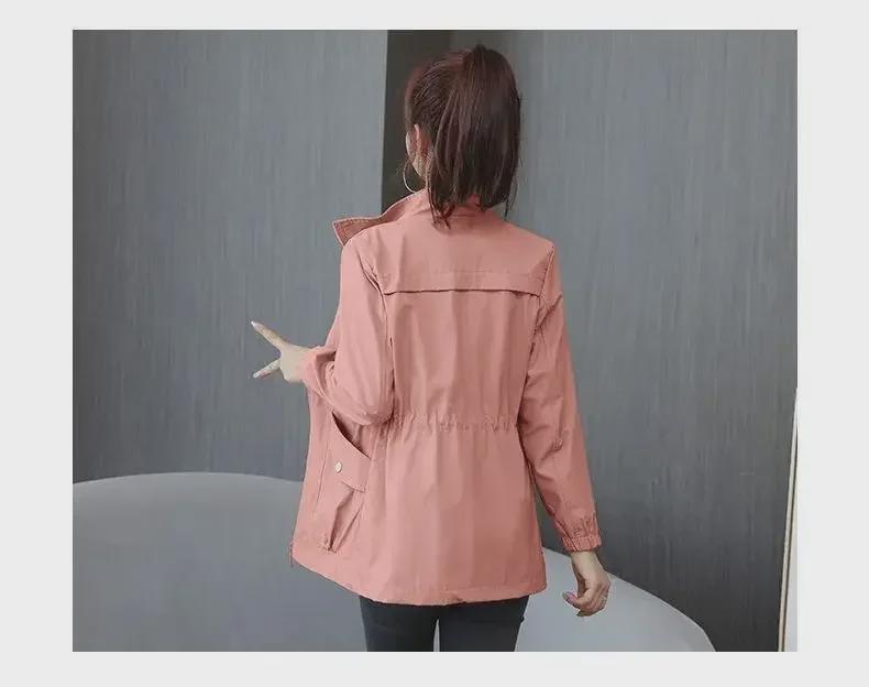 Однотонная двухслойная приталенная ветровка в корейском стиле для женщин на осень