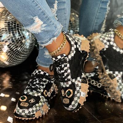 Туфли Party Queen Стразы Женские Кроссовки Роскошные Бриллиантовые Дышащие Нескользящие Повседневные Толстая Подошва Спортивная Обувь Muje