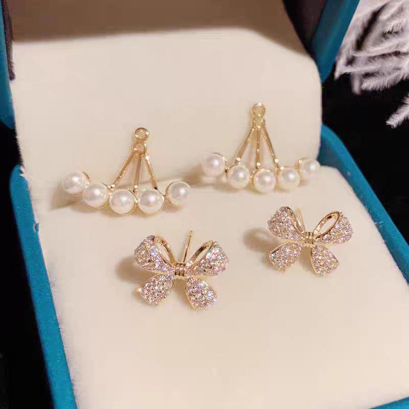 Серьги с жемчугом в форме двух бантиков для женщин: Нишевый дизайн, законодатель моды 2025 года, популярный стиль.