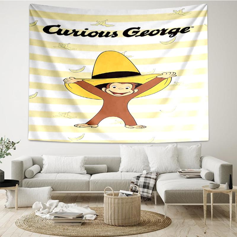 Curious-George Print Tapestry, Backdrop, Easy Setup, Ideal for Bedroom, Office & Living Room, with Aesthetic Wall Hanging Decor.