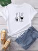 AM Coffee PM Wine Print Женская футболка с коротким рукавом и круглым вырезом Свободная женская футболка Женская футболка Топы Одежда Camisetas Mujer