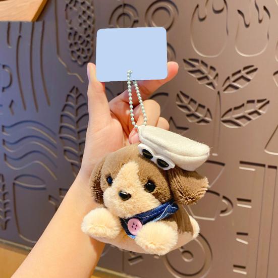 Doll Pendant Multiple Dog Breeds Soft Texture Plush Keychain with Hat Sunglasses Denim Portable Hanging