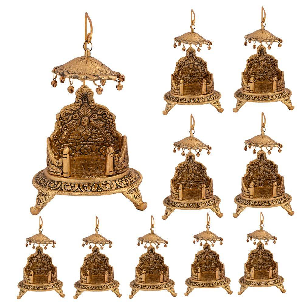 Metal Singhasan Oval Shaped for Ganesha Krishna God Idols - Gold Plated Ladoo Gopal Pooja Chowki for Temple Mandir Puja Idol Decoration Items