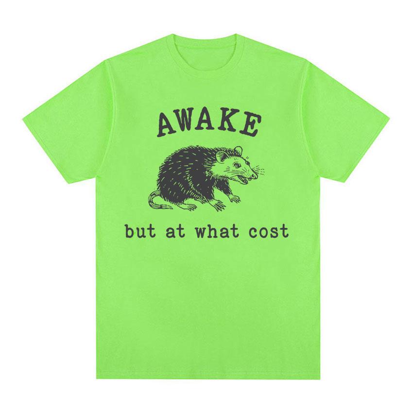 Awake But At What Cost Meme Print Tshirts Vintage 90s Funny Rat Graphic T Shirts Unisex Women Summer Fashion Casual Cotton T Shirt