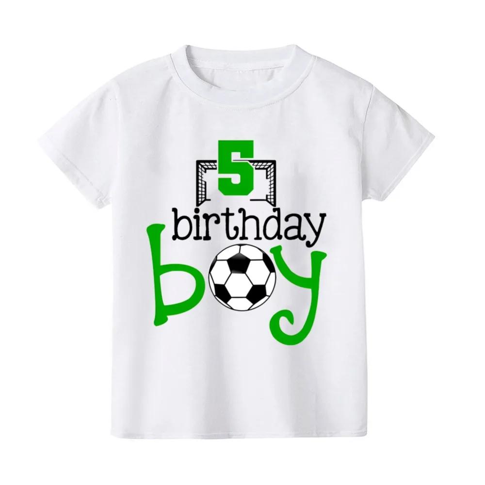 2-9Y Football Birthday Print Kids White Short Sleeve T-shirt Summer Casual Comfortable Tops Crew Neck Cotton Children Tees
