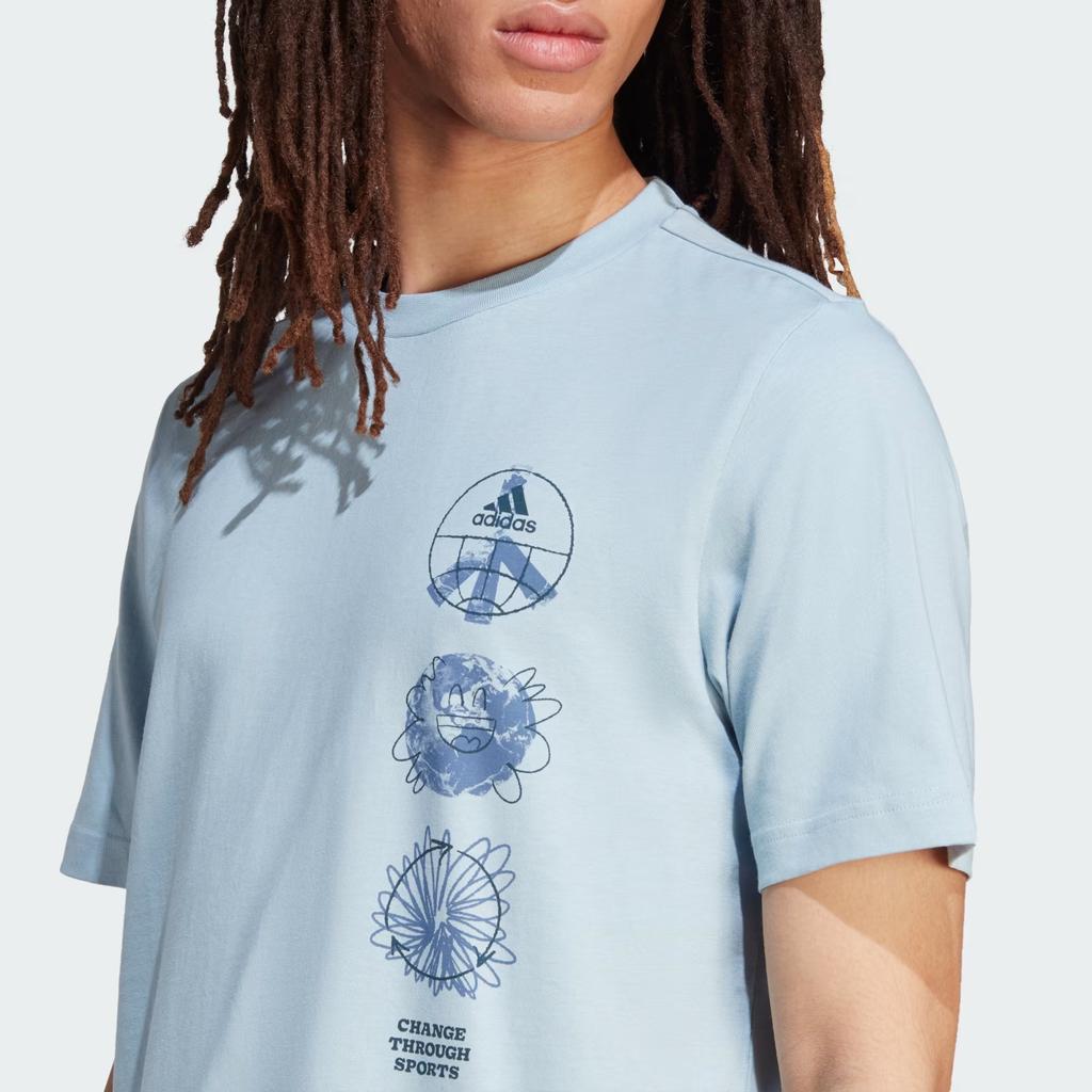 adidas Мужская футболка с круглым вырезом с тройным графическим принтом Change, синие IL5404