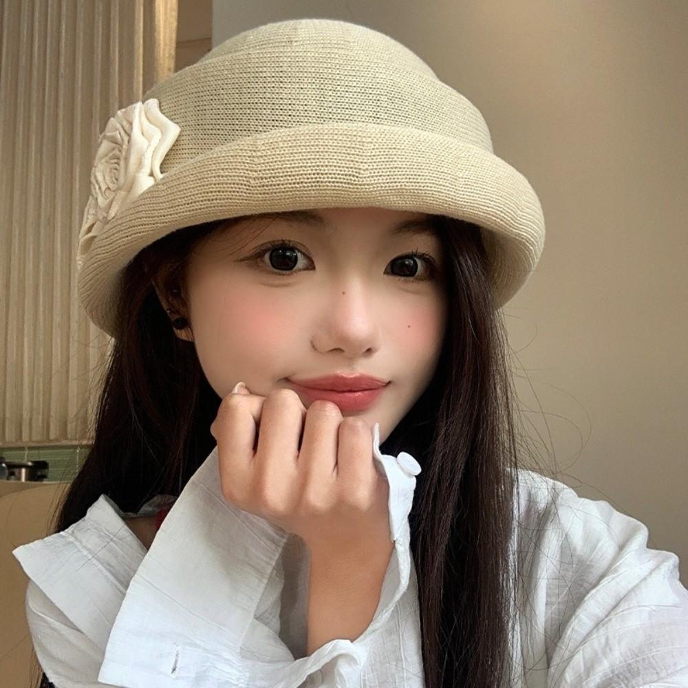 Elegant Floral Bowler Hat French Style Women's Formal hat Fashion Camellia Flower Cap Lady
