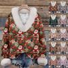 Women's Fashion Casual Christmas Printed Long Sleeve V-Neck Hair Pullover Top
