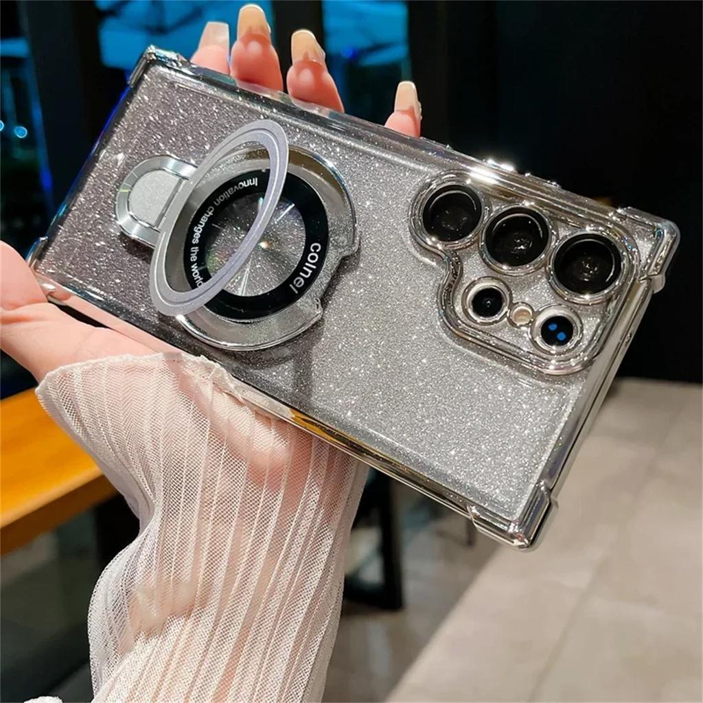 Plating Airbag Gradient Case For Samsung Galaxy S25 S24 S23 S22 S20 S21 Fe Plus Ultra Lens Protection Magnetic Holder Cover For For A24 A55 5G A53 A54