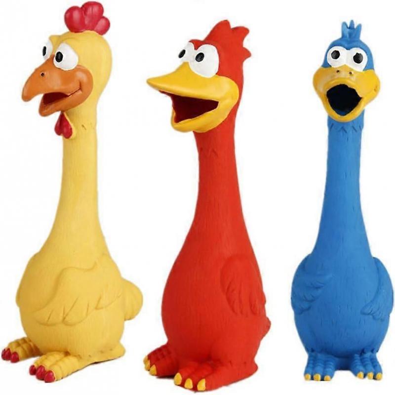 Style Rubber Chicken Squeak Dog Toy for Small, Medium or Large Pet Breeds, Play, Reduce Separation Anxiety, Yellow