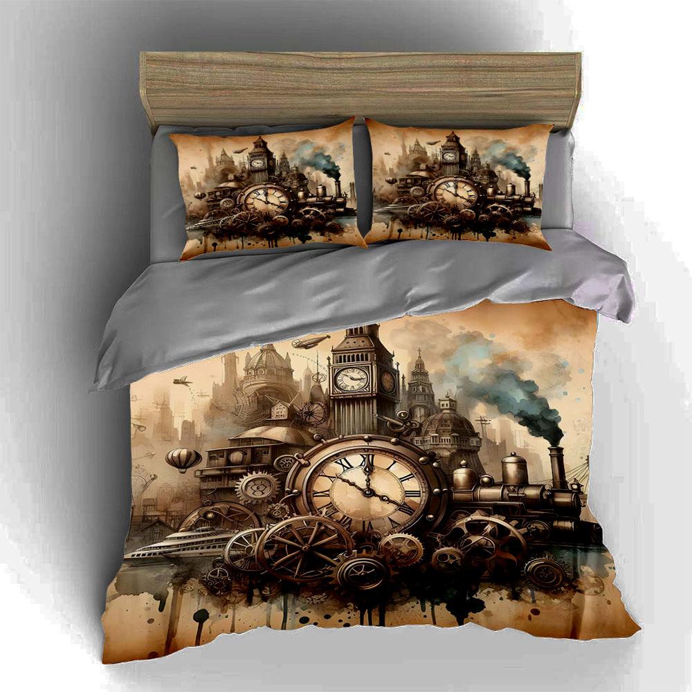 Steampunk clockwork city Bedding Duvet cover sets Duvet covers Pillowcases gifts (1 * Duvet Cover 2 * Pillowcases, without duvet insert)