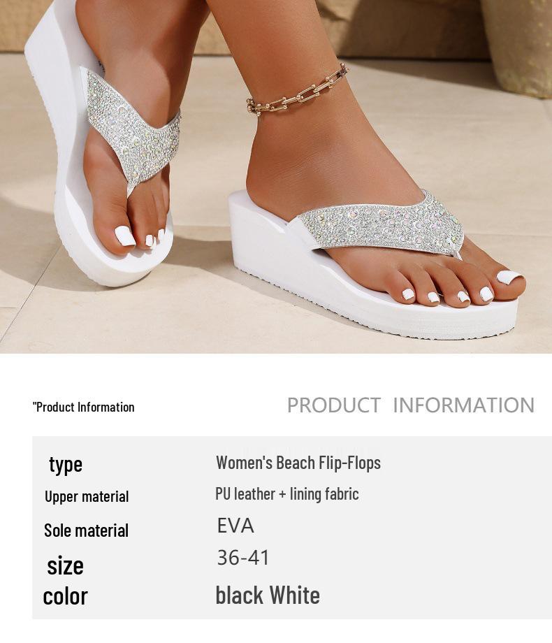 Flip Heel Womens Rhinestone Wedge Flops Summer Fashion Beach Sandals