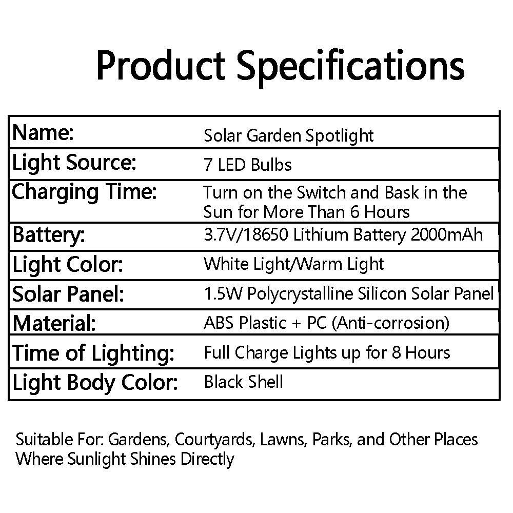 Solar Powered Garden Solar Spotlight 7 LED Solar Landscape Light 7 LED Solar Lawn Lamp  Patio Decor
