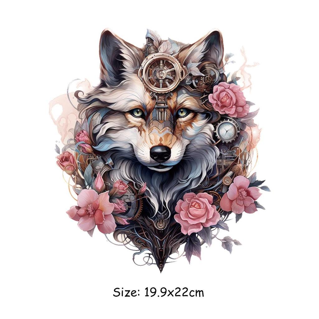 1/2pcs, Handsome Wolf Flowers Heat Transfer Sticker, Mechanical Style Animals DIY Heat Transfer Printing Film, For Throw Pillow Pajamas Socks