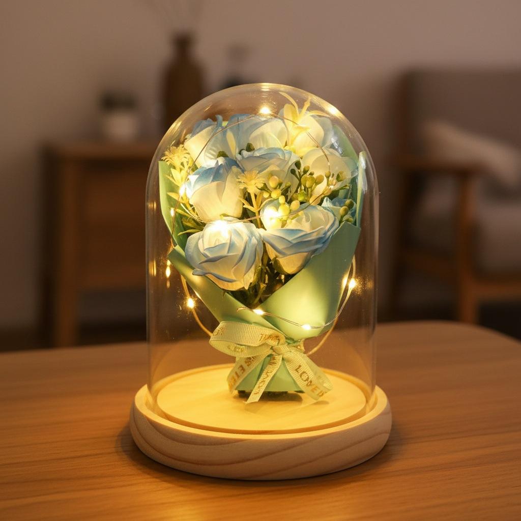 9 Valentine's Day soap flowers transparent glass cover eternal flower ornament creative birthday gift dried roses