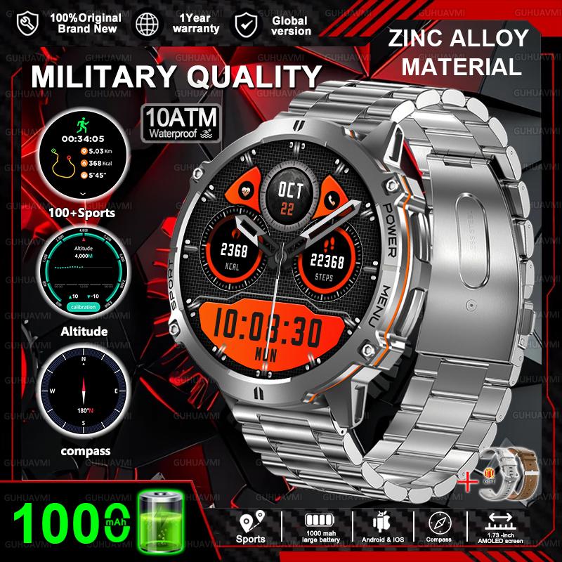 Новые Военные Умные Часы 1000 мАч HD AMOLED Экран GPS-трек 10ATM Водонепроницаемые Компас BT-звонок Спортивные Умные Часы Мужские