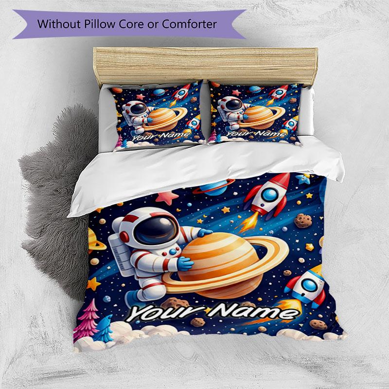 3PC Custom Name Space Adventure Bedding Set Duvet Cover Closure Includes 1 Duvet Cover & 2 Pillowcases for Bedroom