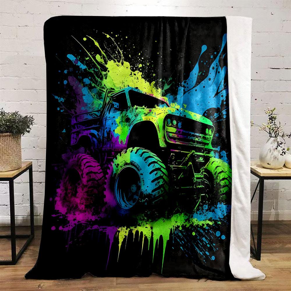Colorful Monster Truck Splash Art print blanket soft and cozy perfect for the living room bed sofa or a nap,gift